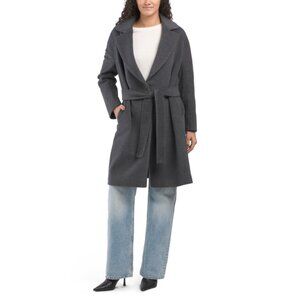 ICONS BY CINZIA ROCCA Dark Grey Wool Blend Wrap Coat